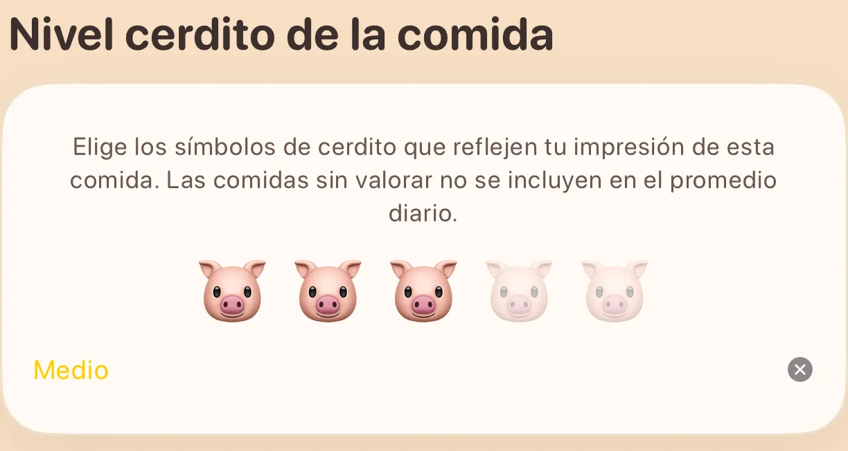 La tarjeta de nivel cerdito con cinco símbolos de cerdo y el nivel seleccionado