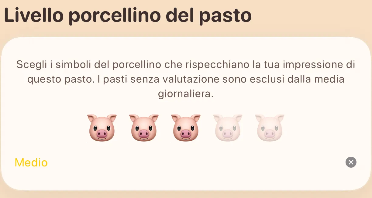 La scheda del livello porcellino con cinque simboli maialino e il livello selezionato