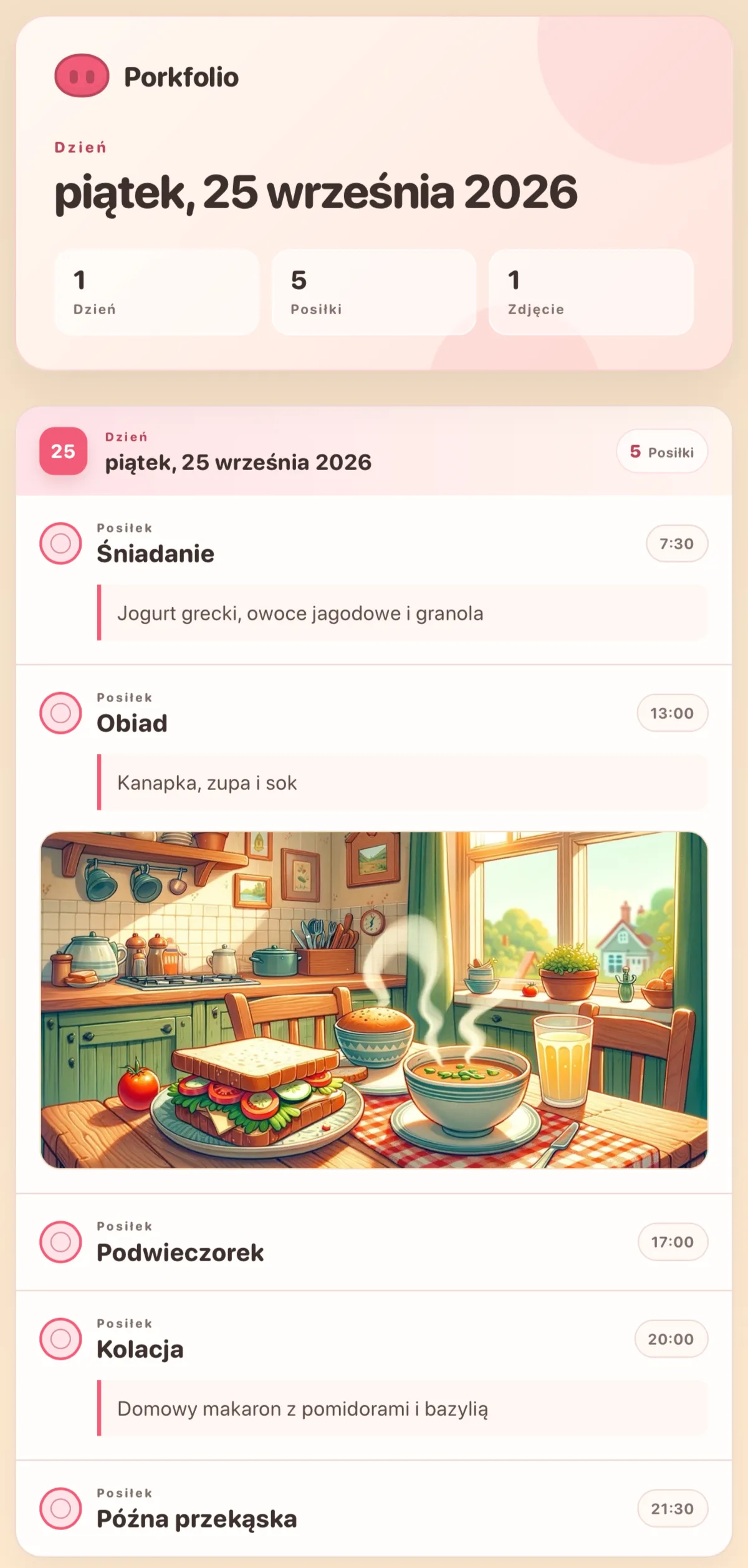 Dziennik w PDF do wydruku z posiłkami, ocenami i zdjęciami